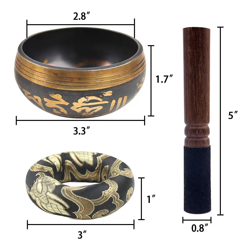 Tibetan Singing Bowl Set – Engraved Lotus for Meditation and Chakra Healing