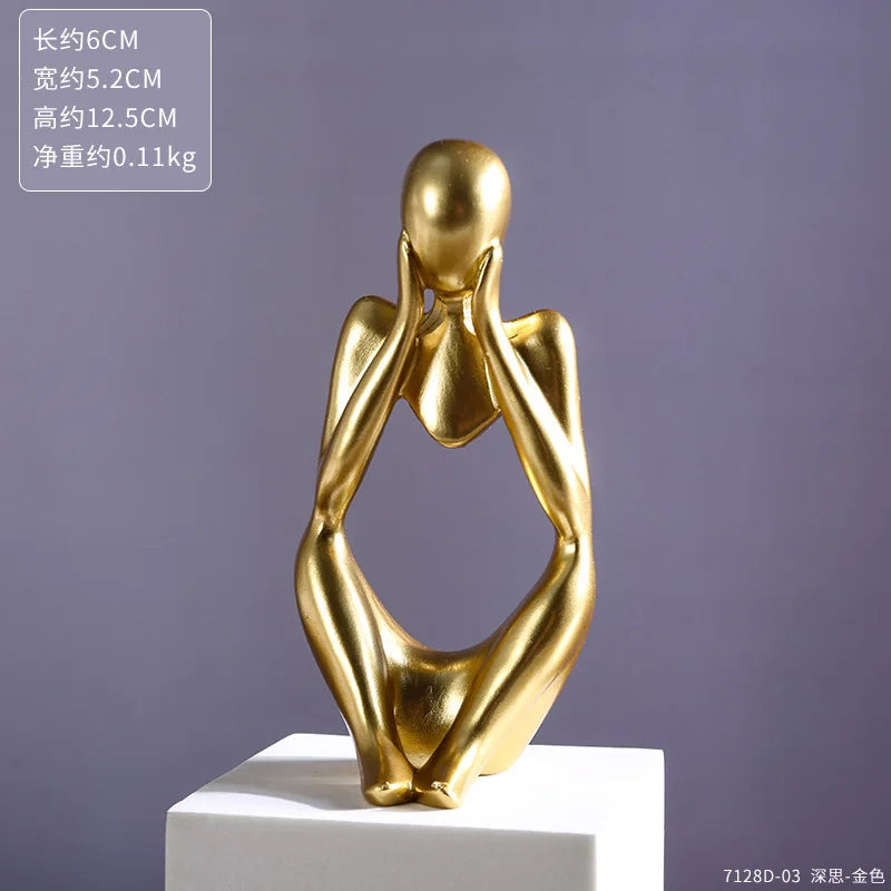 Abstract Thinker Statue – Sand Colored Yoga Figurine for Home Decor