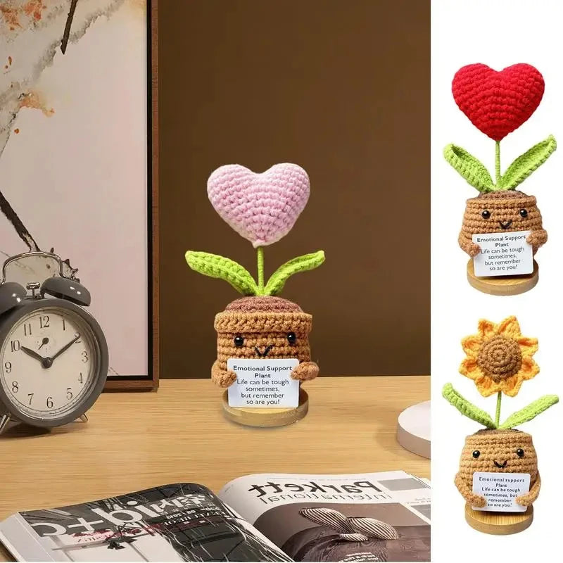 Knitted Heart Flower Doll – Positive Energy Plush for Desk Decor Gifts