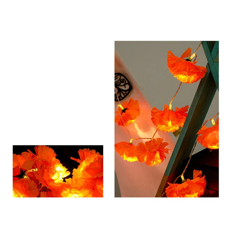 Mexican Marigold Garland LED Lights – Artificial Flower Decor for Day of the Dead
