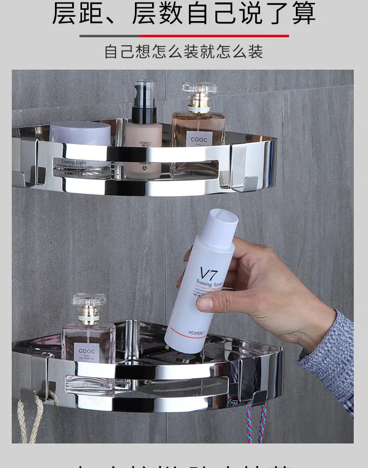 Stainless Steel Corner Shower Shelf – Wall Mounted Organizer for Bathroom Storage