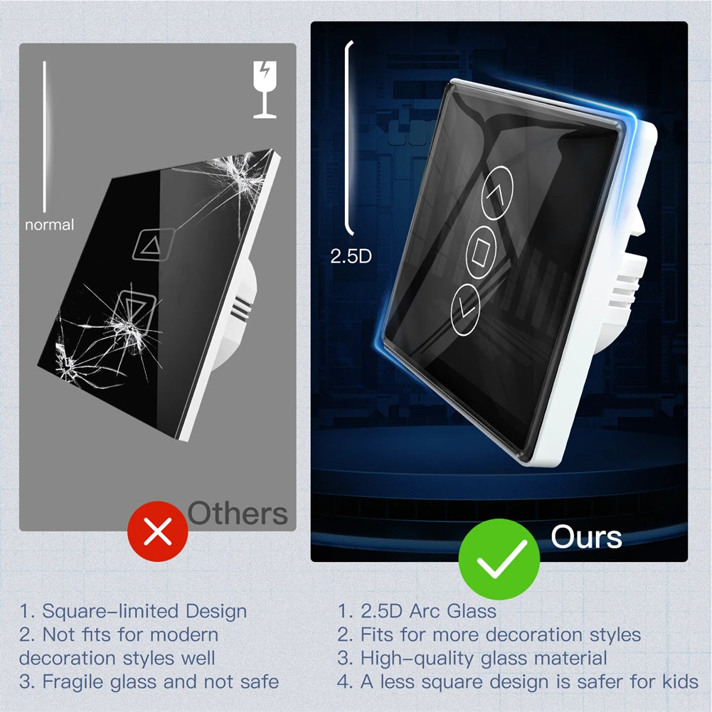 WiFi Smart Glass Curtain Switch – Touch Control for Roller Blind Automation
