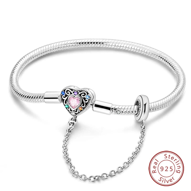 925 Sterling Silver Charm Bracelet – Adjustable Green Zircon for Birthday Gifts
