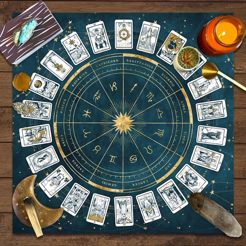 Zodiac Tarot Card Tablecloth – Velvet Divination Mat for Fortune Telling