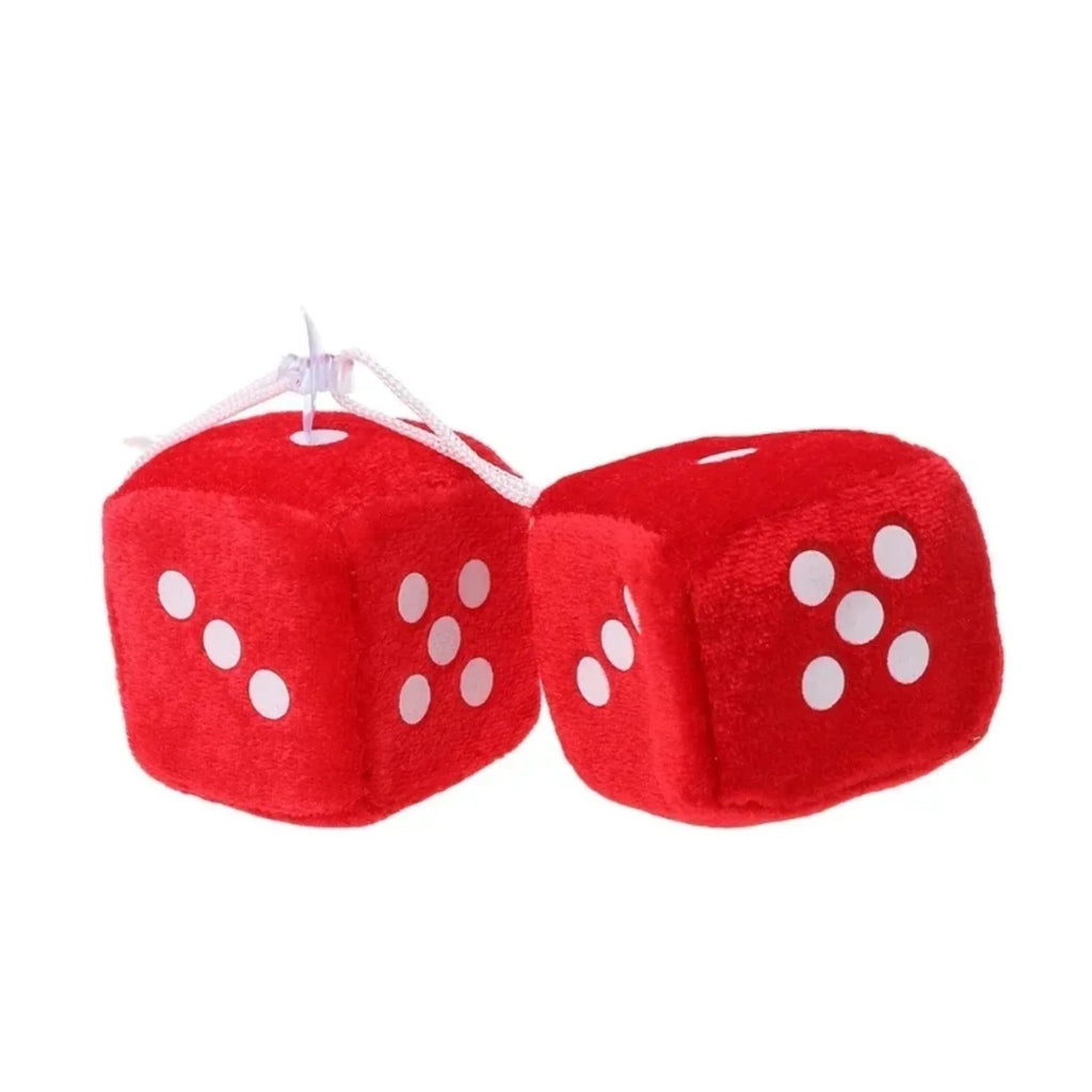 Fuzzy Dice Hanging Ornament – Plush Soft Dots for Car Rear View Mirror Decor