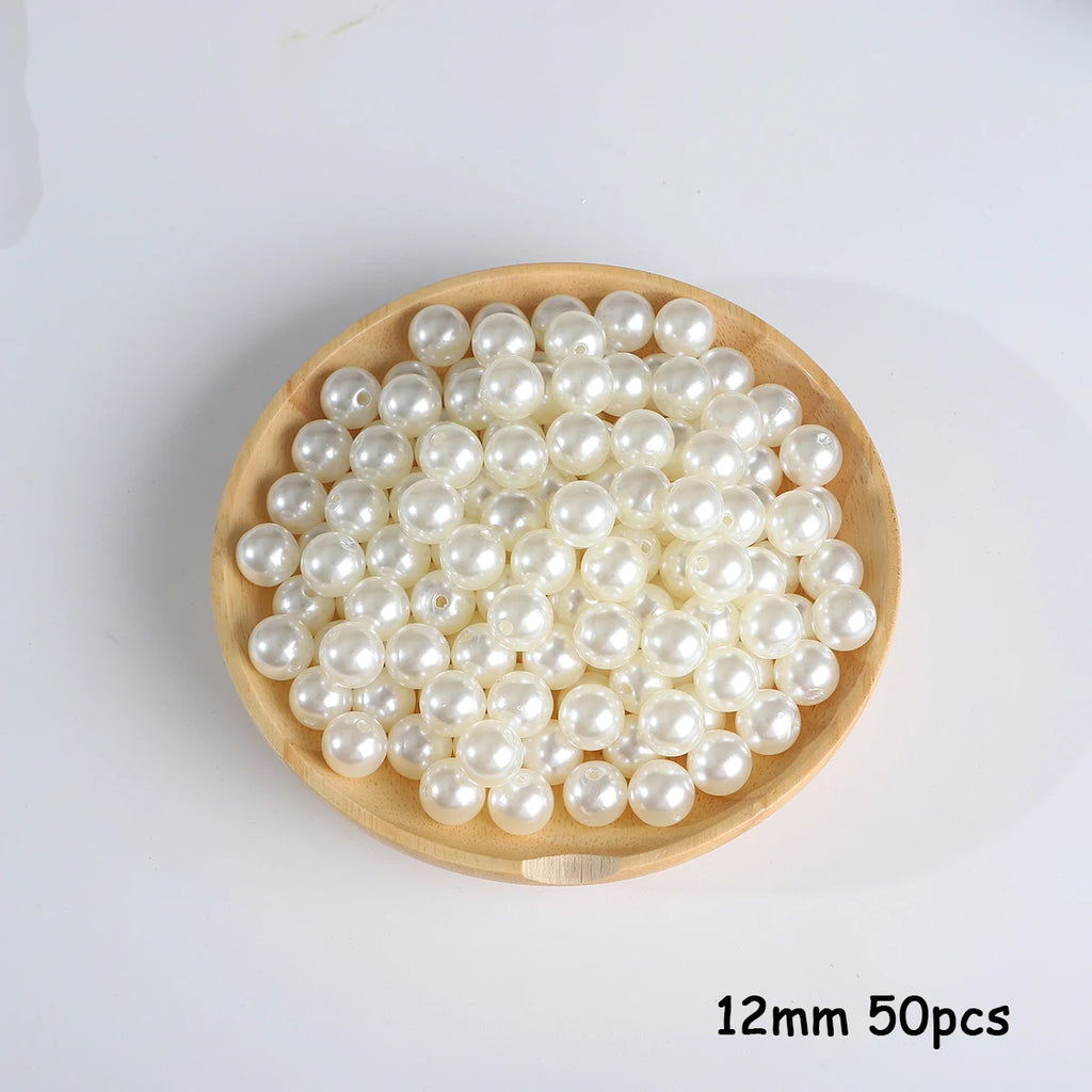 Beige ABS Imitation Pearl Beads – 3-20mm Round Spacer for Jewelry DIY Crafting