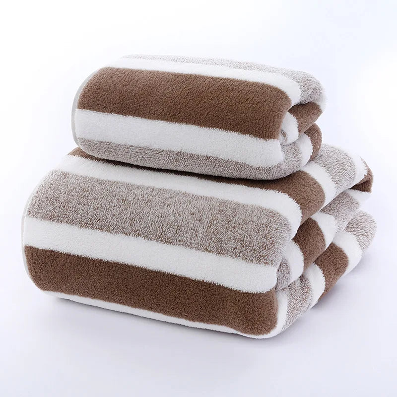 Striped Cotton Towel Set – Absorbent Quick-Dry Fabric for Bathroom Decor