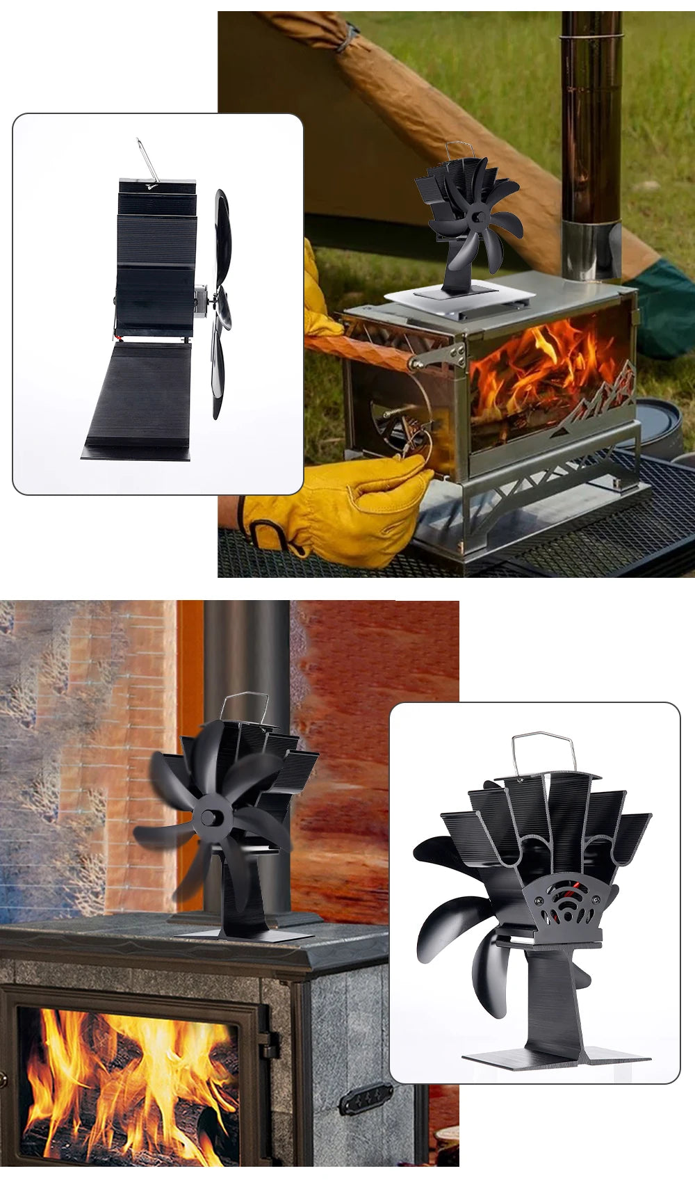7-Blade Heat Powered Stove Fan – Silent Aluminum Eco-Fan for Log Wood Burners