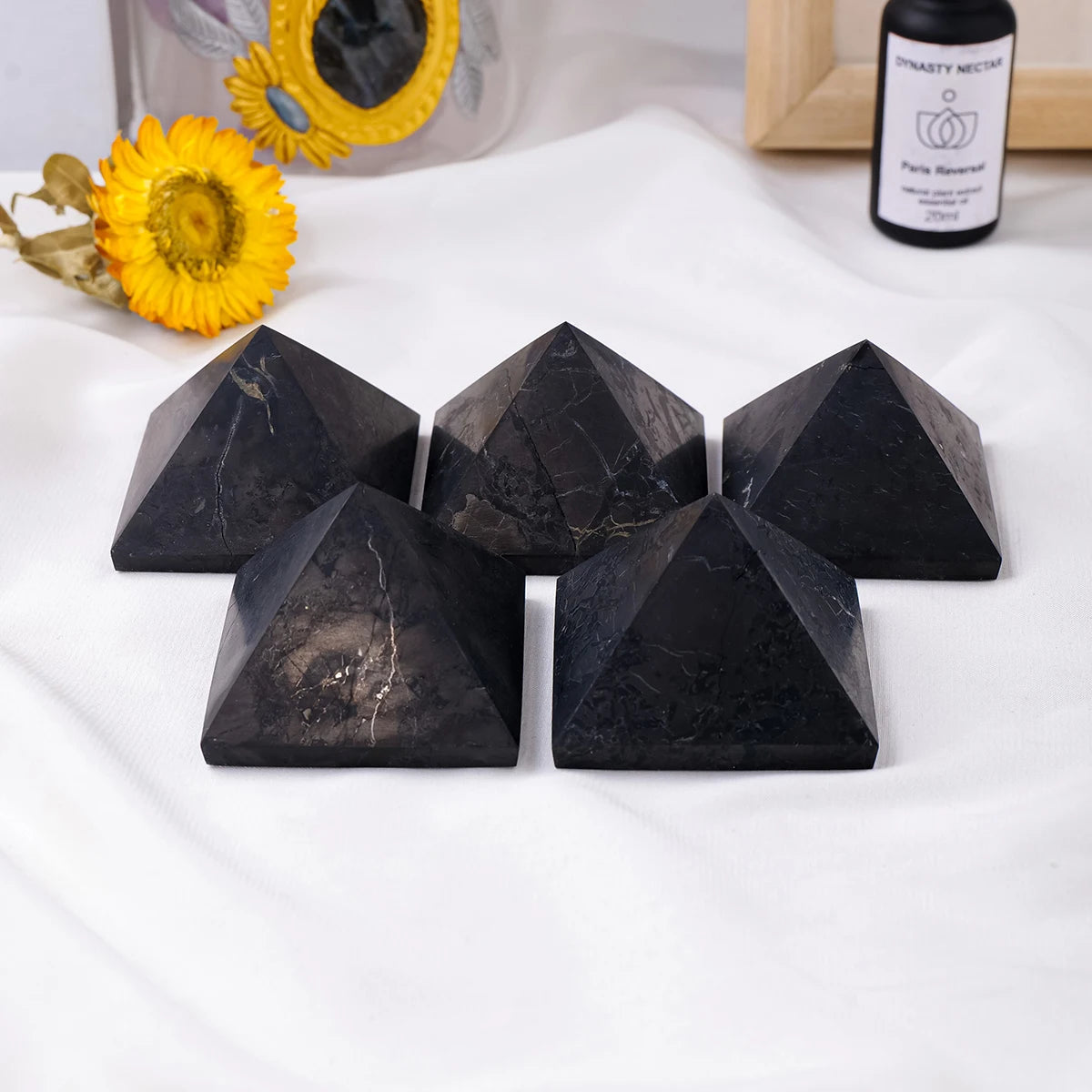 Natural Shungite Pyramid – Polished Raw Stone for Home Feng Shui Decor