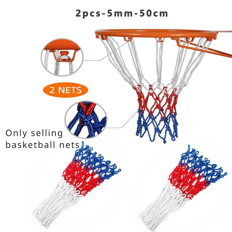 Tri-Color Basketball Net – Heavy-Duty Nylon Rim for Outdoor Sports