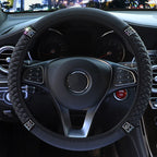 Embroidered Diamond Steering Wheel Cover – Universal Leather for Car Interior