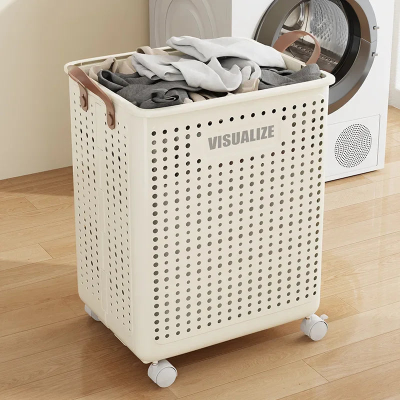 Rolling Laundry Hamper – Large Capacity Collapsible Basket for Bathroom