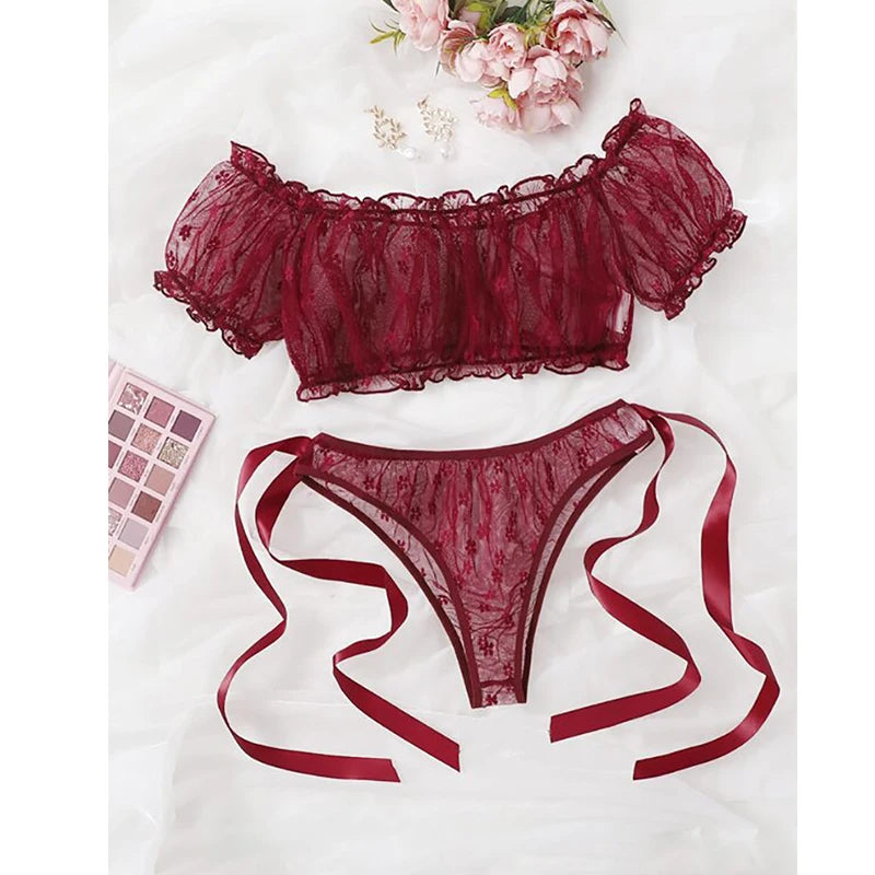 Floral Lace Lingerie Set – See Through Bralette for Romantic Evenings