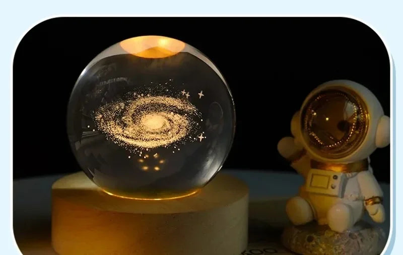 Galaxy Crystal Sphere Night Light – Clear Glass Globe for Home Decor