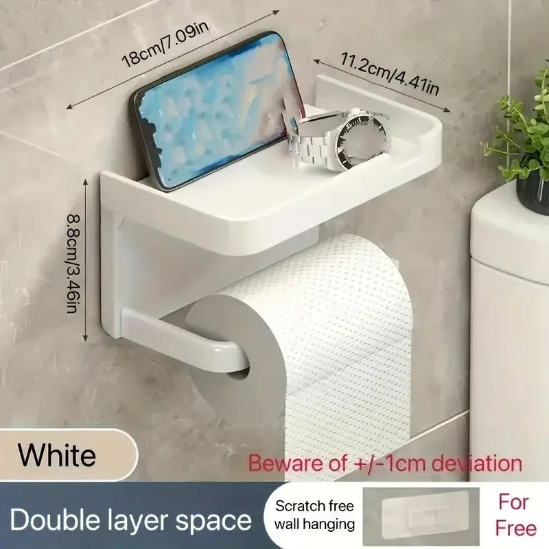 Wall Mounted Toilet Paper Holder – Plastic Storage Shelf for Bathroom