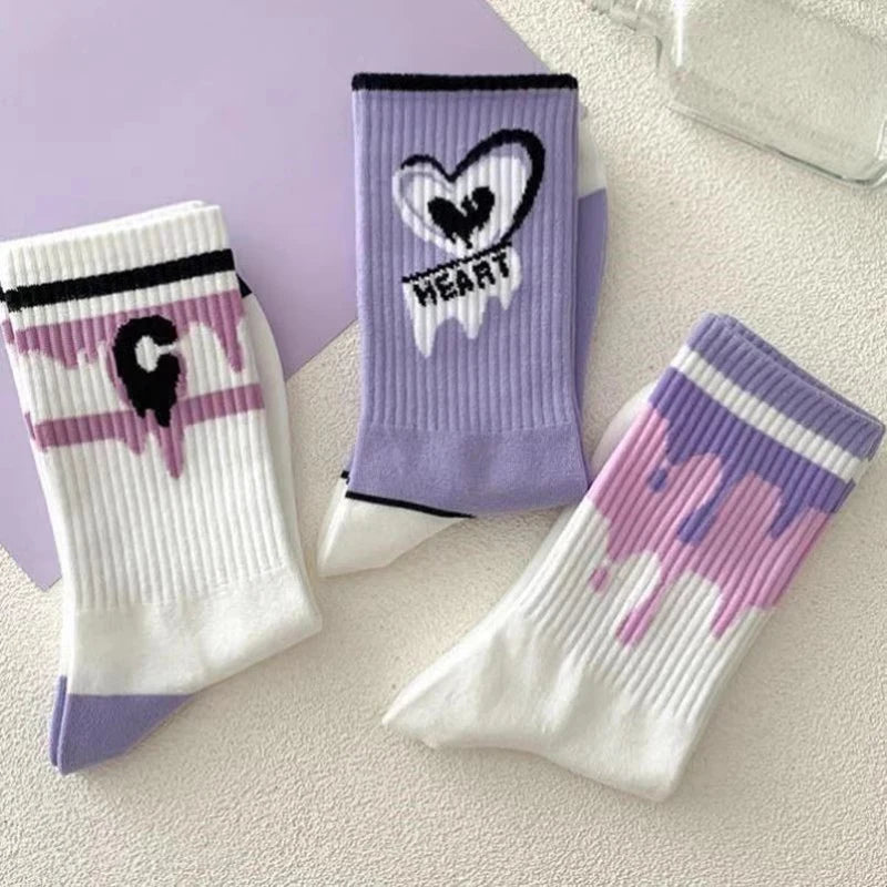 Heart-Shaped Printed Mid Tube Socks – Breathable Cotton for Casual Daily Wear