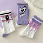 Heart-Shaped Printed Mid Tube Socks – Breathable Cotton for Casual Daily Wear