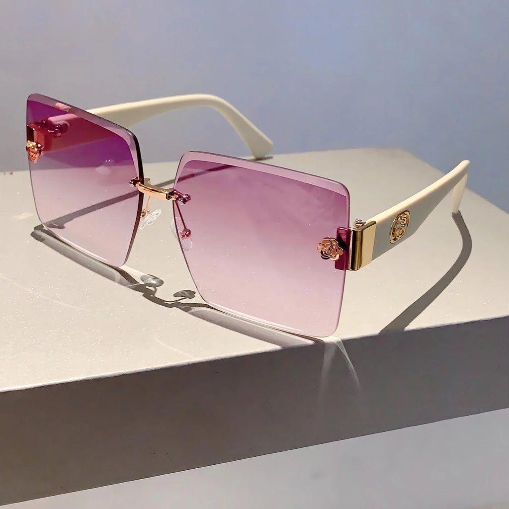 Oversized Rimless Square Sunglasses – Gradient Fashion Eyewear for Women