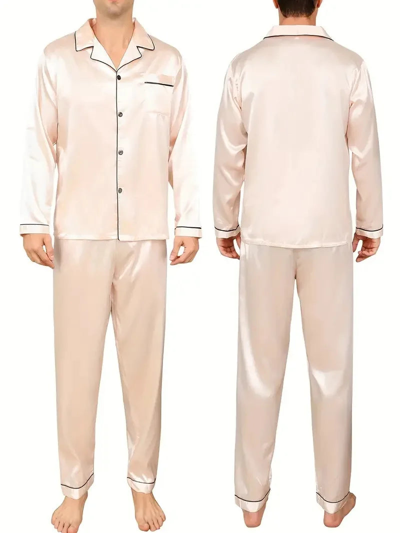 Silk Long Sleeve Pyjama Set – Plus Size Sleepwear for Men