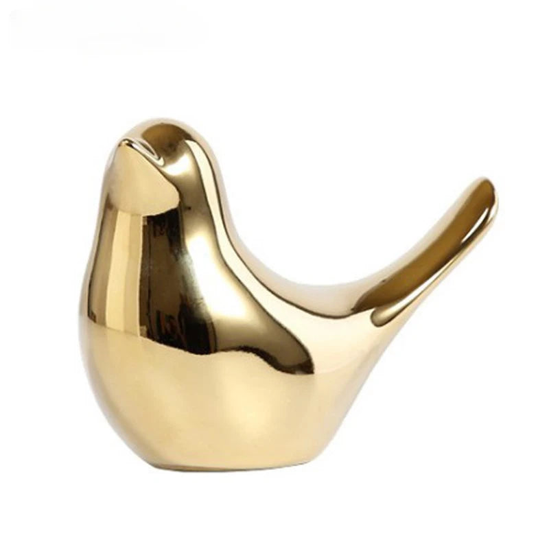 Nordic Gold Ceramic Bird Statue – Modern Animal Sculpture for Home Decor