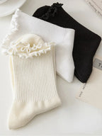 Ruffled Mid-Tube Socks – Breathable Cotton Casual Wear for Women