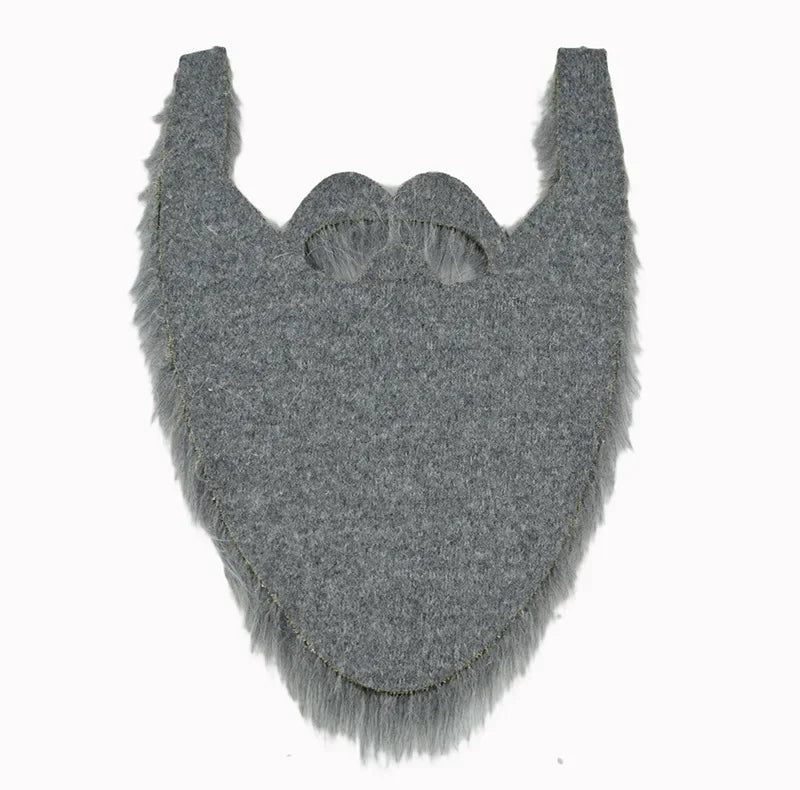 Gray faux fur costume beard mask with mustache detail on white background