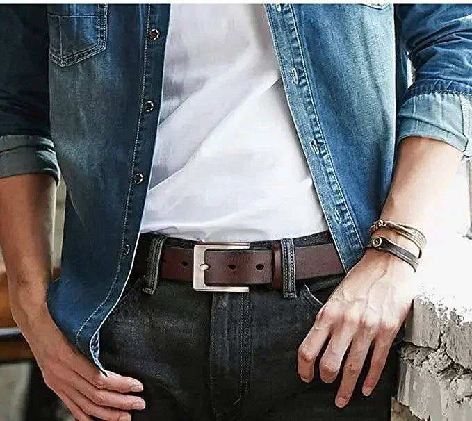 Genuine Leather Mens Belt – Adjustable Luxury Cowskin Strap for Jeans