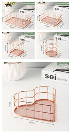 Gold Iron Storage Basket – Geometric Desktop Organizer for Makeup Brushes