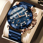 Stainless Steel Chronograph Watch – Luminous Waterproof Quartz for Men