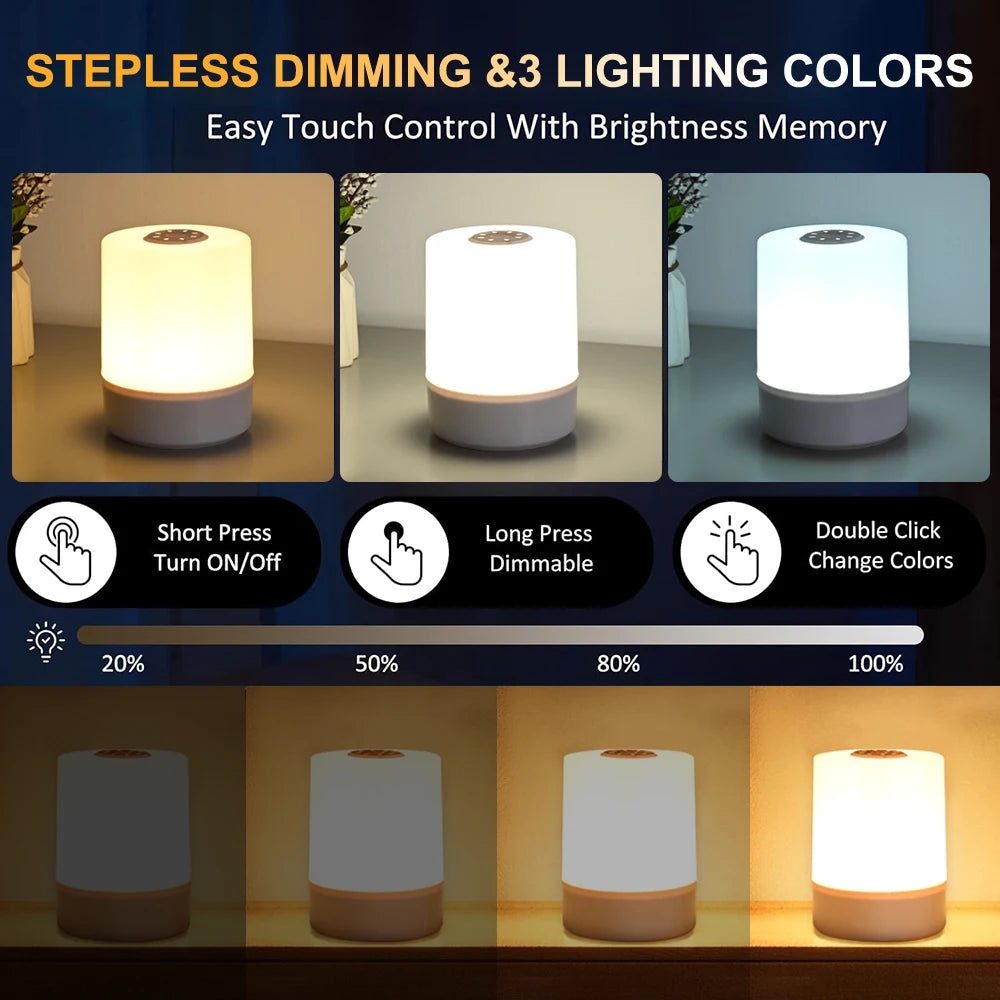 Dimmable Touch Night Lamp – USB Bedside Light for Kids Bedroom Decor