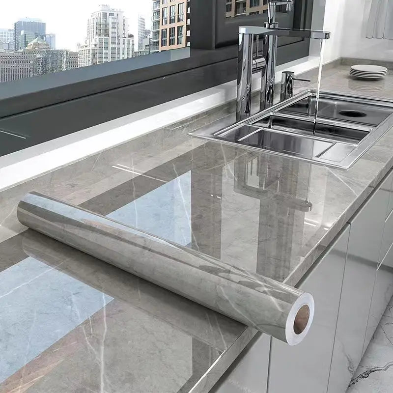 Marble Adhesive Wallpaper – Oil-Proof Film for Kitchen Countertop Renovation
