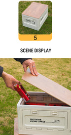 Folding Storage Box – Wooden Lid for Camping and Car Trunk Organization