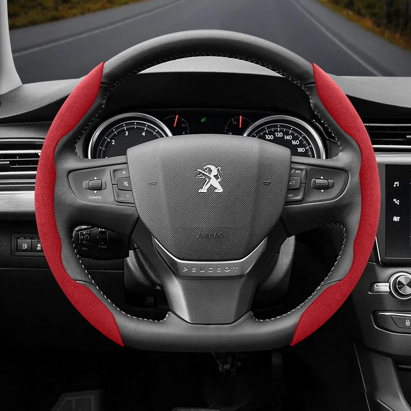 Suede Steering Wheel Cover – Anti-Slip Segmented Grip for Peugeot Vehicles