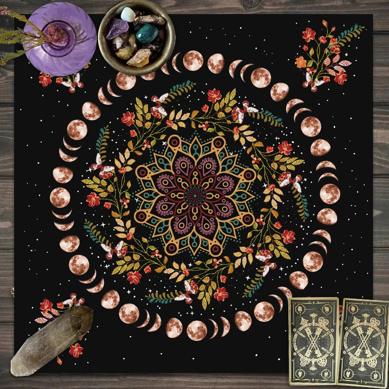 Moonlight Flower Tarot Tablecloth – Velvet Altar Mat for Witchcraft Rituals