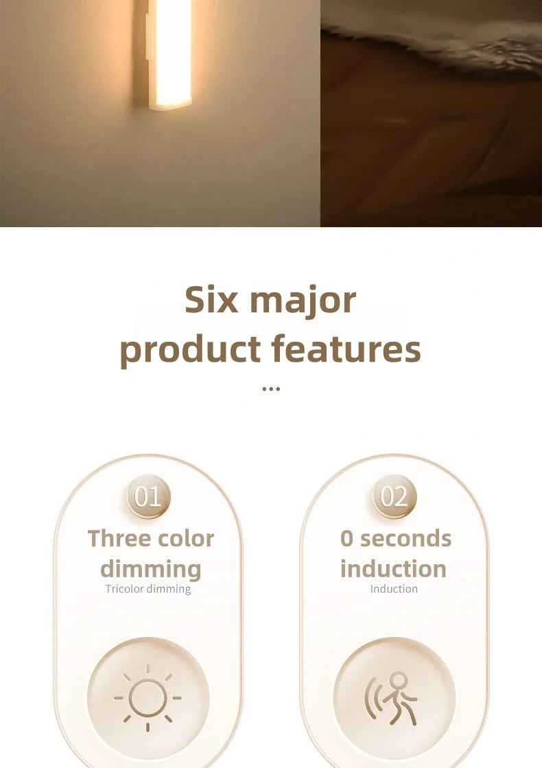 LED Motion Sensor Night Light – Rechargeable Wireless Lamp for Kitchen Bedroom