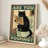 Funny Black Cat Newspaper Poster – Retro Bathroom Wall Art for Home Decor