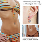 Versatile body piercing ring jewelry shown on navel and ear, suitable for multiple piercings.