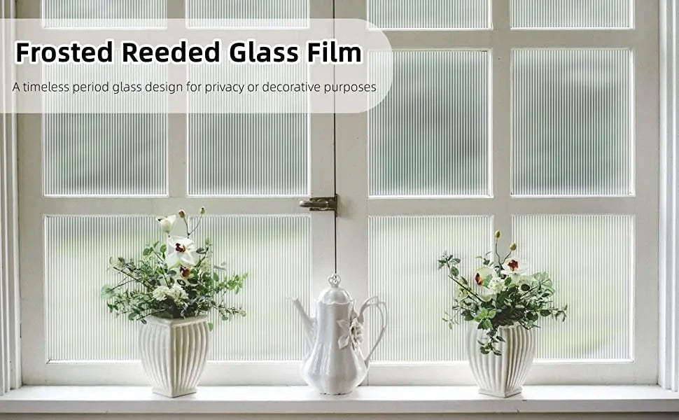 Reeded Glass Privacy Film – 3D Decorative Adhesive-Free Window Decal for Home