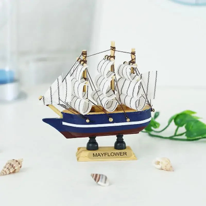 Mediterranean Wooden Boat Decor – Nautical Ship Ornament for Home Decoration