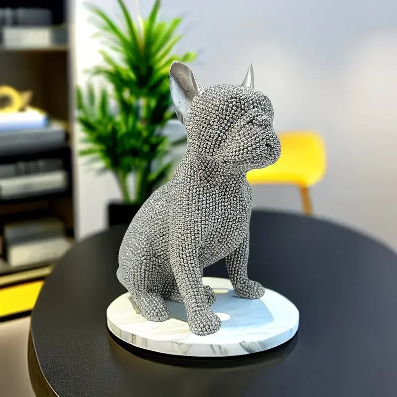 Beaded French Bulldog Resin Statue – Colorful Animal Decor for Home Office