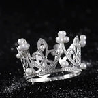 Mini Plastic Crown Topper – Pearl Tiara for Kids Cake and Hair Decoration