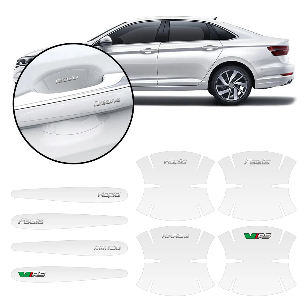 Transparent Car Door Handle Protectors – Anti-Scratch Film for Skoda Models
