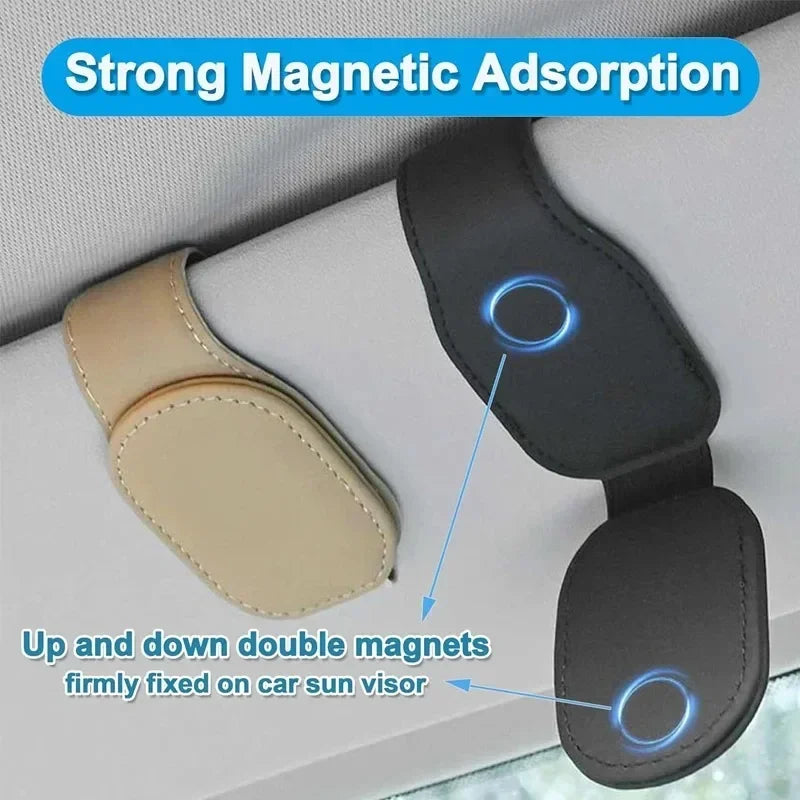 Magnetic Leather Sunglasses Clip – Universal Sun Visor Holder for Car
