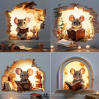 Mouse Hole Wall Sticker – Vinyl Book Lover Decal for Home Library Decor