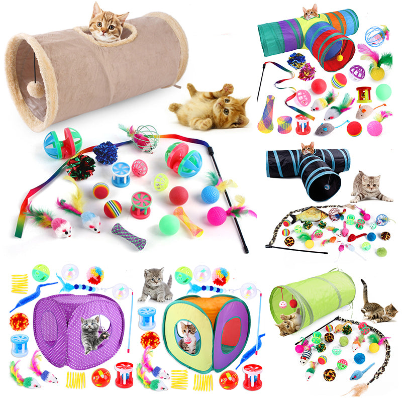 Interactive Cat Play Tunnel – Foldable Mouse and Fish Toy Set for Pets