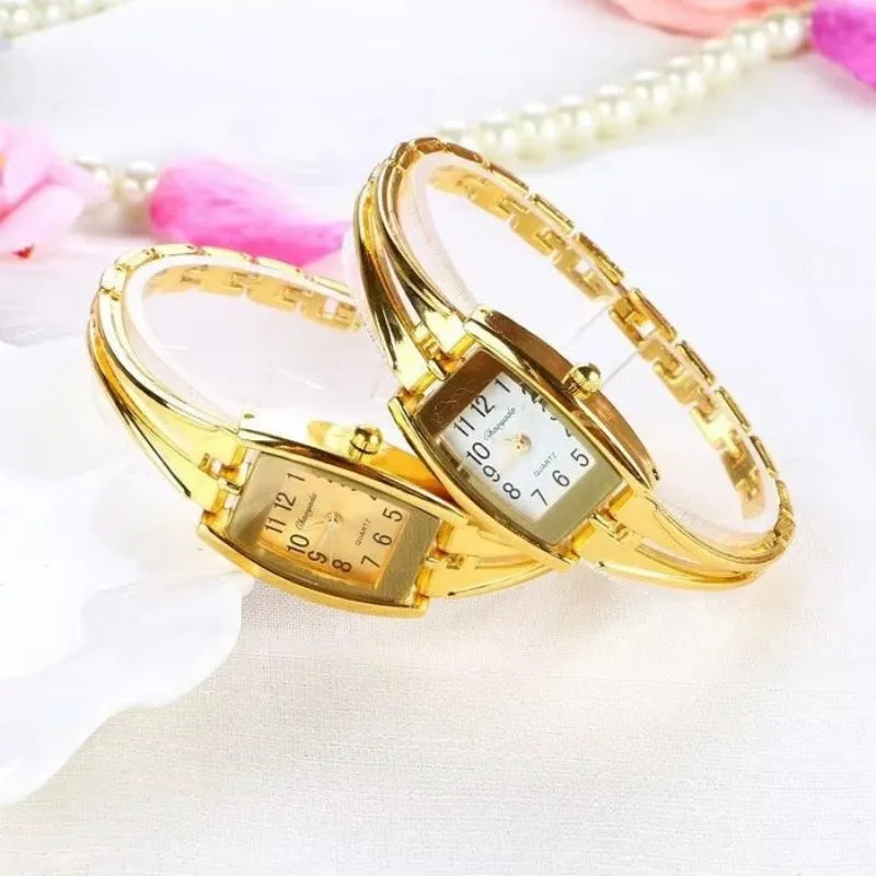 Gold Stainless Steel Wristwatch – Elegant Quartz Bracelet for Women