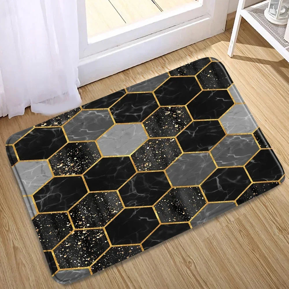 Abstract Marble Bath Mat Set – Geometric Non-slip Rugs for Bathroom Decor