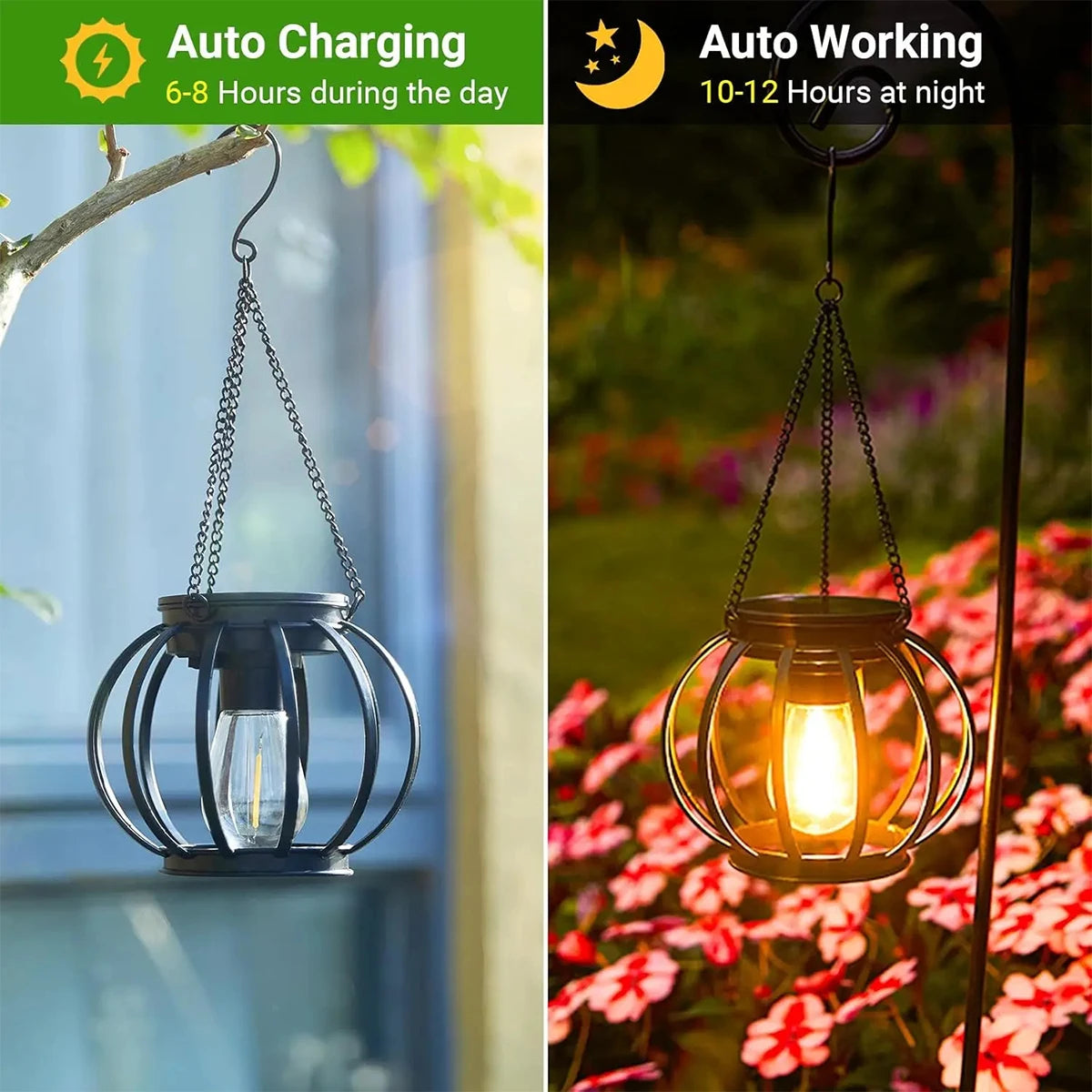 Solar LED Lantern – Waterproof Warm White Light for Outdoor Garden Decor