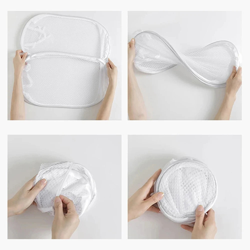 Mesh Foldable Laundry Basket – Minimalist Monochrome Hamper for Bathroom