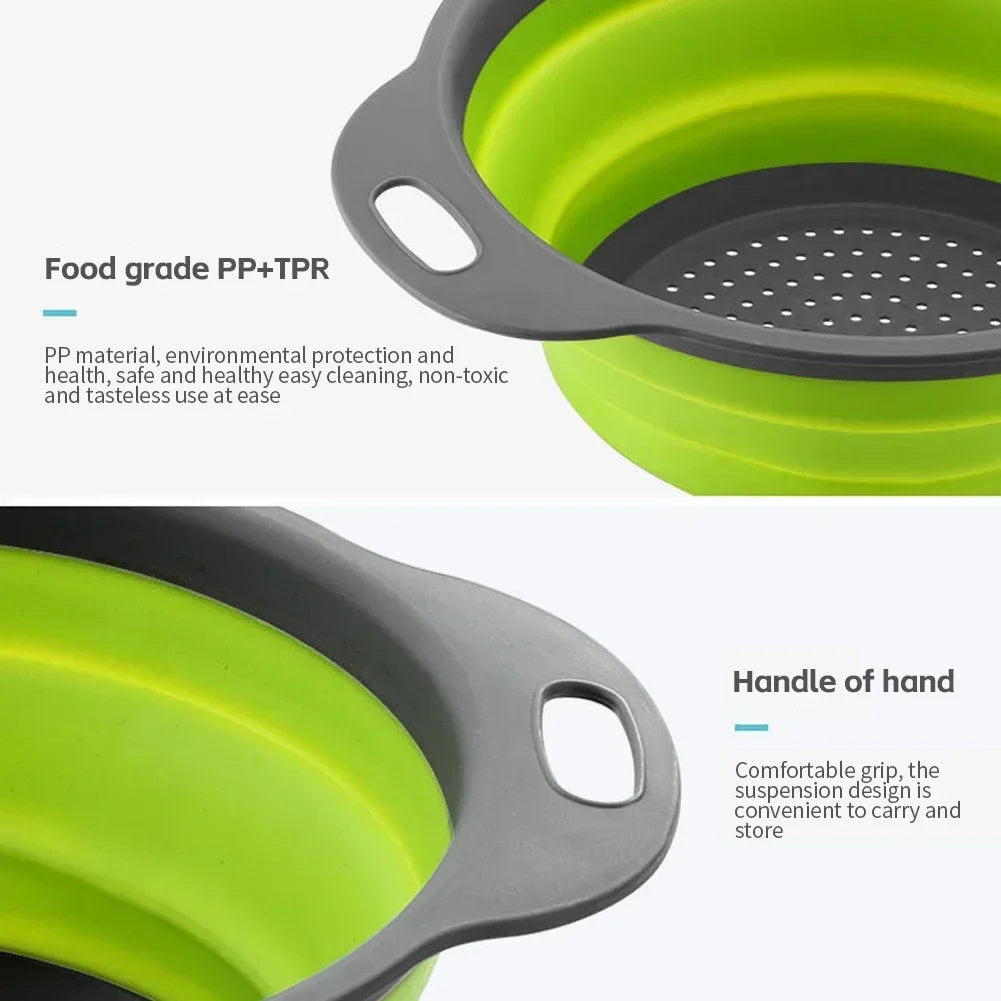 Collapsible Silicone Colander – Foldable Strainer for Kitchen Food Washing